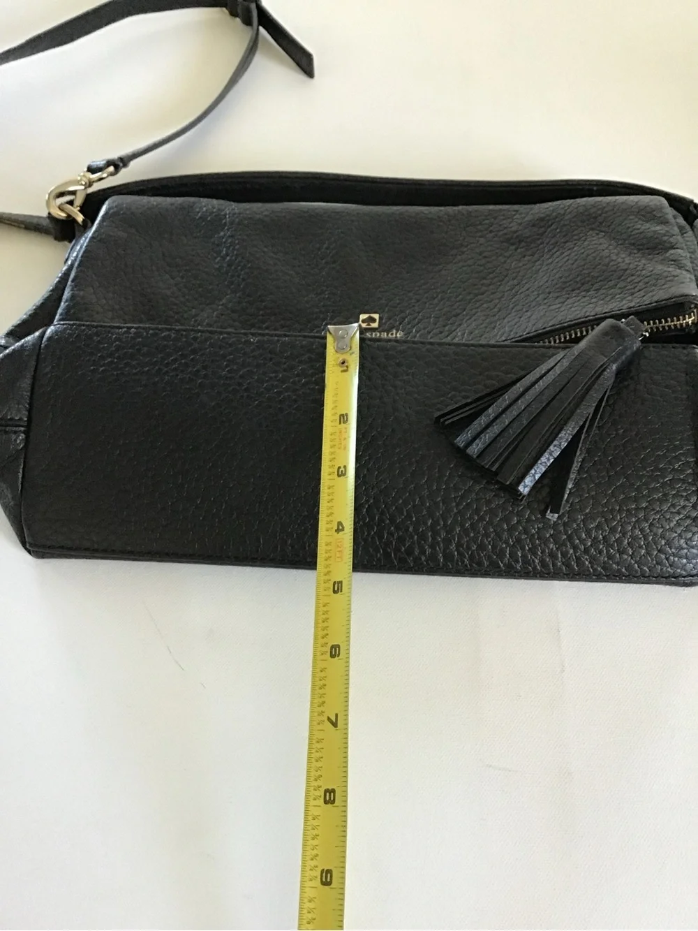 Kate Spade New York Black Pebbled Leather Crossbody Shoulder Bag with Tassel